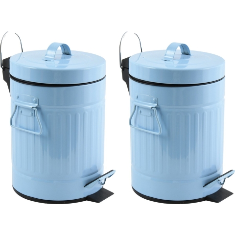 Prullenbak/pedaalemmer - 2x - Industrial - metaal - pastel blauw - 3 liter - 17 x 26 cm - Badkamer/t -