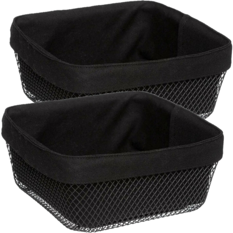 5Five Broodmand Bistro plus - 2x stuks - metaal/stof - zwart - 25 x 11 cm -