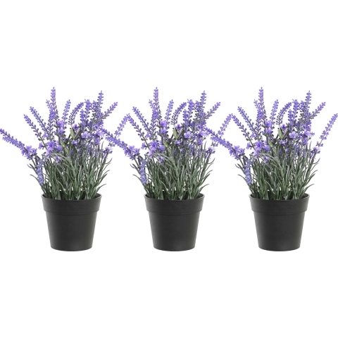 Lavendel bloemen kunstplant in bloempot - 3x - paarse bloemen - 15 x 27 cm -