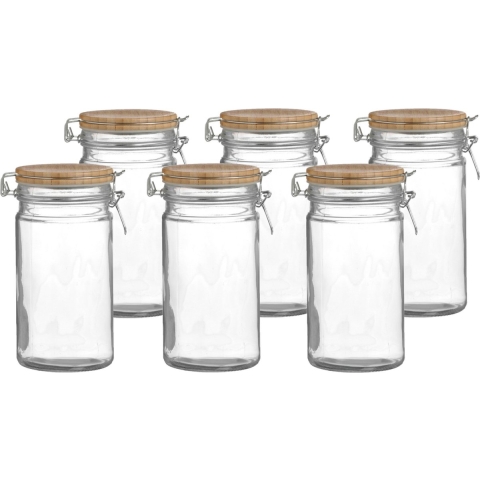 Weckpot/inmaakpot - 6x - 1L - glas - met beugelsluiting - bamboe deksel -