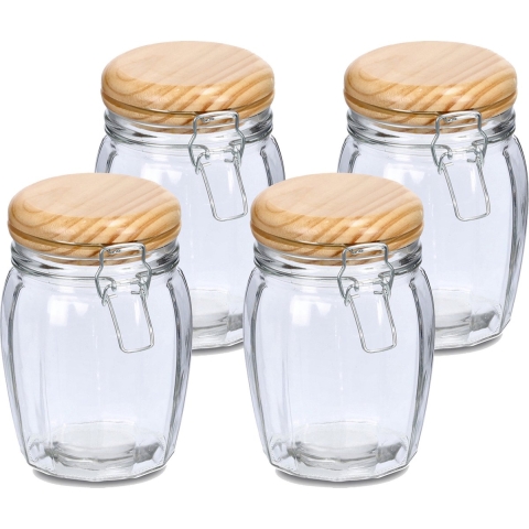 Voorraadpotten/bewaarpotten - 4x - 820 ml - glas - met beugelsluiting - D11 x H16 cm -