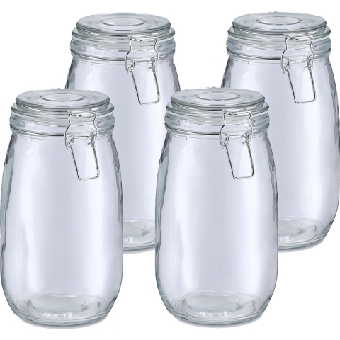 Weckpot/inmaakpot Alfie - 4x - 1.4L - glas - beugelsluiting - D11 x H22 cm -