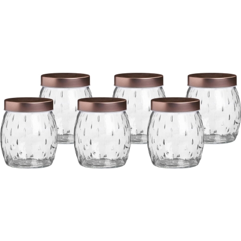 Voorraadpot/bewaarpot Beau - 6x - 1.2L - glas - koperen deksel - D13 x H15 cm -