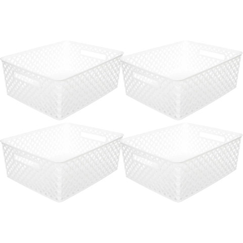 5Five Opbergmand/box van kunststof - 4x - wit - 29 x 35 x 13 cm - 11 liter -