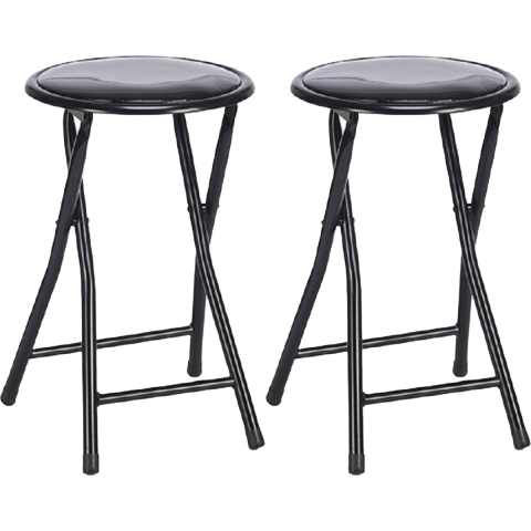 Bijzet krukje/stoel - 2x - Opvouwbaar - zwart - metaal/pvc - D30 x H45 cm -
