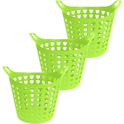 Flexibele wasmand - 3x - groen - 26 liter - kunststof - 40 x 42 cm -