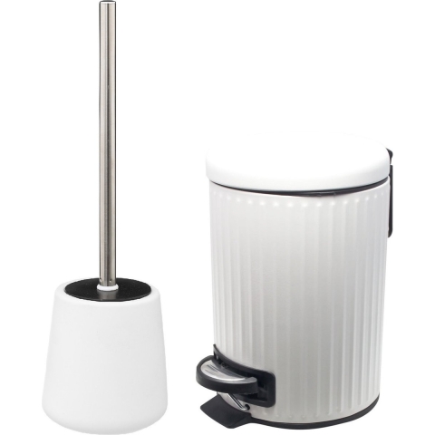 Badkamer/toilet accessoires - WC-borstel en pedaalemmer - metaal - wit -