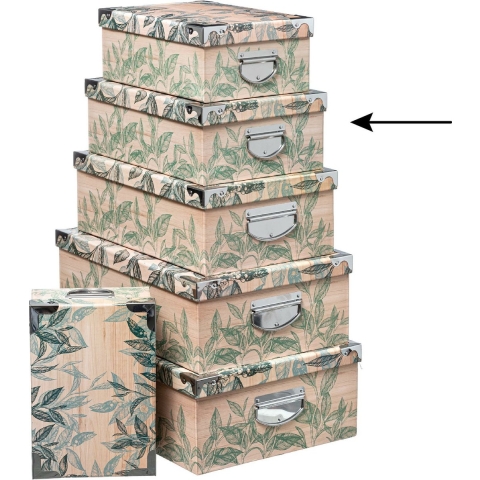 5Five Opbergdoos/box - 5x - Green Leafs - L36 x B24.5 x H12.5 cm - Stevig karton - Leafsbox -