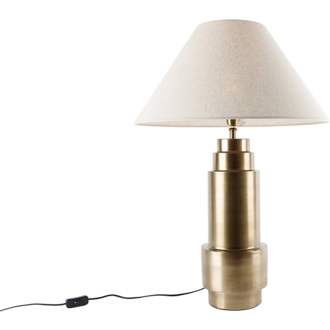 QAZQA Tafellamp brons stoffen kap beige 55 cm - Bruut