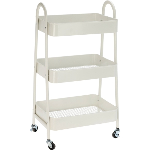Keukentrolley/plateau kast - wit - metaal - 79 x 44 x 32 cm - 3 niveaus - draadmanden -
