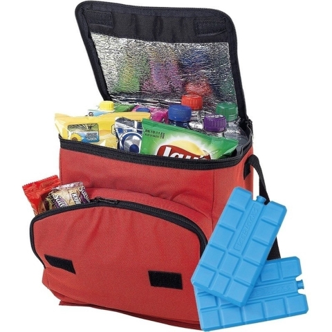 Grote rode koeltas met 8x koelelementen set -