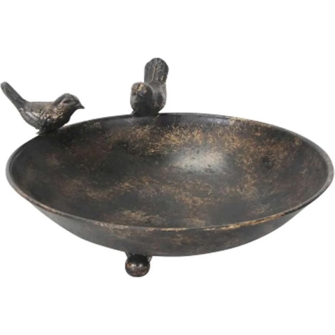 Vogelbad/voederschaal - bruin - metaal - 25 x 22 x 10 cm - drinkschaal voor tuinvogels -