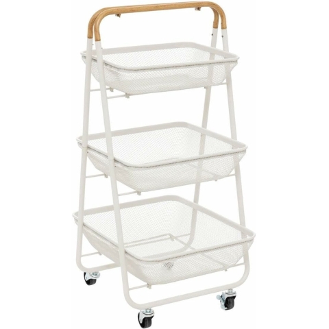 5Five Keuken/badkamer opberg trolley - 3 laags - beige - 48 x 41 x 87 cm - mesh metaal -