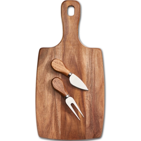 Luxe acacia houten kaas snijplank/serveerplank 35 cm met kaasmes en kaasvork -