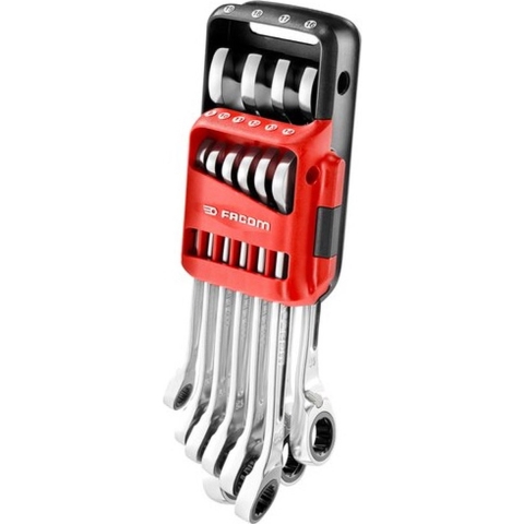 Facom set 10 anti slip steekringratelsleutels, metrisch, in houder - 467B.JP10PB