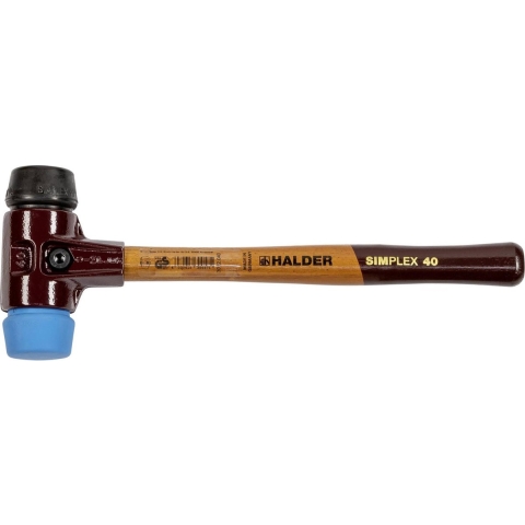 Halder Kunststofhamer | lengte 330 mm hoofd-d. 40 mm | zacht/middelhard hout | TPE-soft blauw/rubber zwart | 1 stuk - 3012.040 3012.040