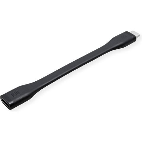 ROLINE USB4 Gen3x2 kabel, Emark, plat, C-C, Male/Female, 40Gbit/s, 100W, zwart, 11,5 cm
