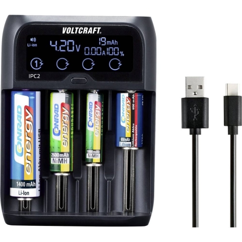 VOLTCRAFT IPC-2 Batterijlader NiMH, NiCd, Li-ion, LiFePO AAAA (mini), AAA (potlood), AA (penlite), C (baby), Sub-C, A, 10440, 14500, 14650, 16340, 17355,