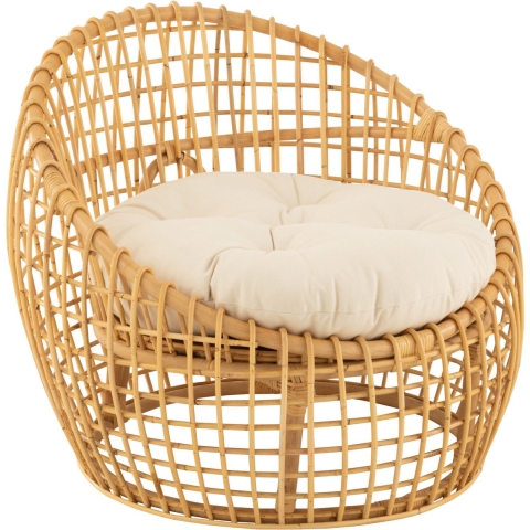 J-line - Stoel Lise+kussen Rotan|textiel Naturel|wit - 79x84x67cm