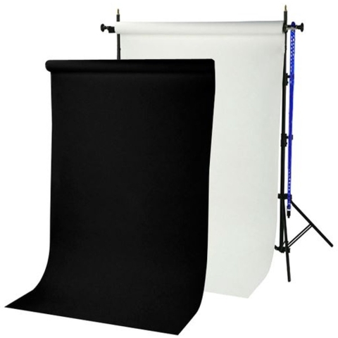 BRESSER BR-TP240 achtergrondsysteem 240 cm hoog + 2 papierrollen (1,35 11 m) arctisch wit en zwart