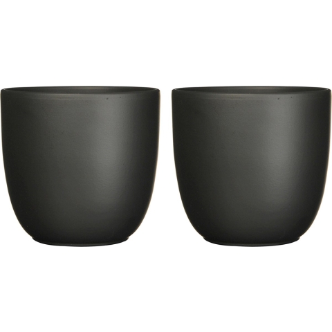 Plantenpot/bloempot Tusca - 2x stuks - Donkergroen - keramiek - mat - D28/H25 cm -