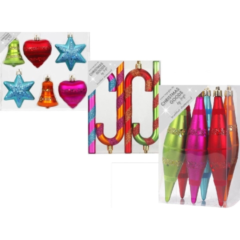 16x Kunststof kersthangers/kerstornamenten gekleurd -