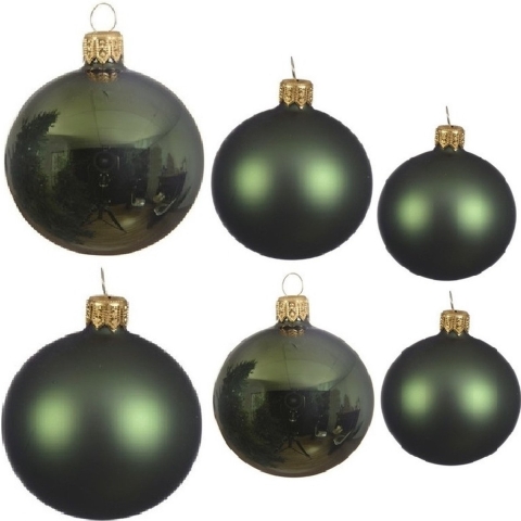 Glazen kerstballen pakket donkergroen glans/mat 16x stuks diverse maten -