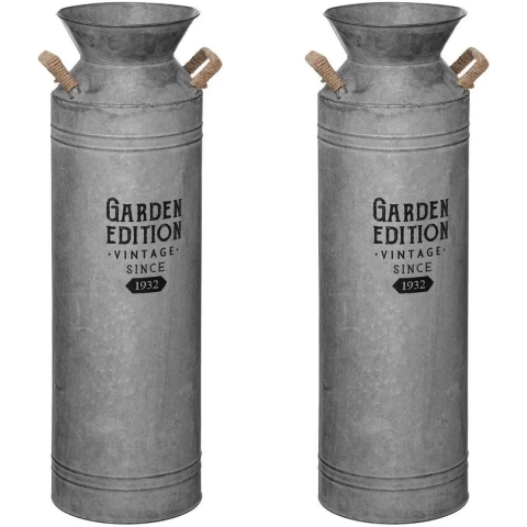 Melkbus vorm vaas/container - 2x stuks - zink - zilvergrijs - 18 x 62 cm -