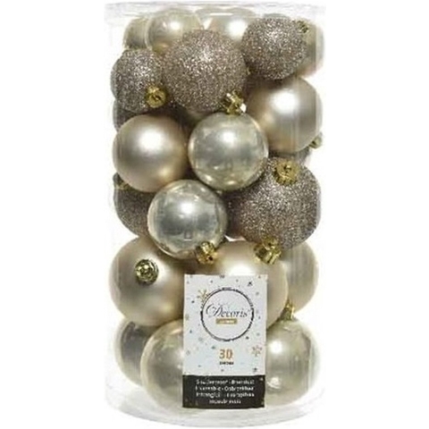 60x Licht parel/champagne kerstballen 4 - 5 - 6 cm kunststof mat -