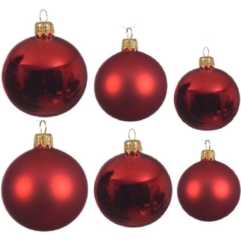 Glazen kerstballen pakket kerstrood glans/mat 16x stuks diverse maten -