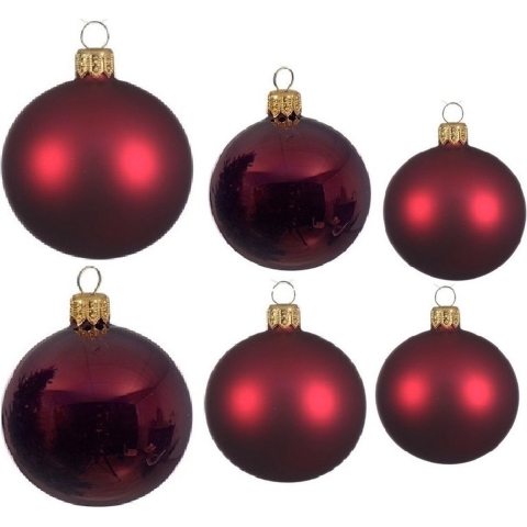 Glazen kerstballen pakket donkerrood glans/mat 16x stuks diverse maten -