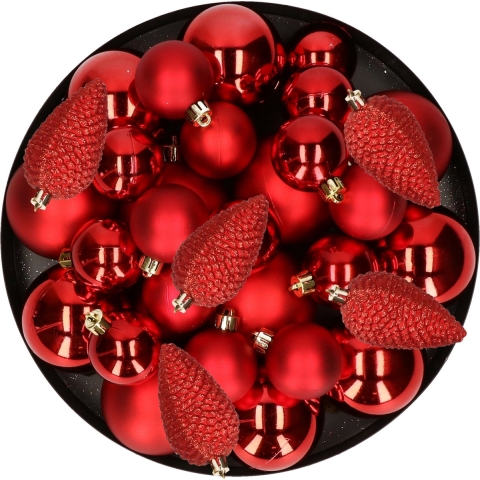 Kerstversiering kunststof kerstballen rood 6-8-10 cm pakket van 50x stuks -