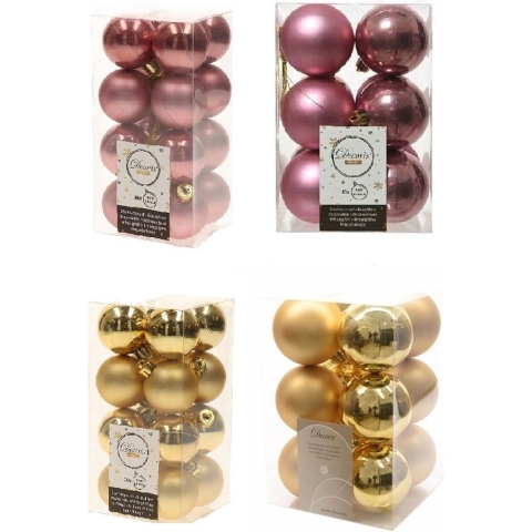 Kerstversiering kunststof kerstballen mix goud/ oud roze 4 en 6 cm pakket van 80x stuks -