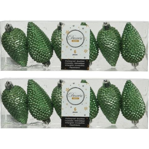 24x stuks kunststof glitter dennenappels kersthangers groen 8 cm -