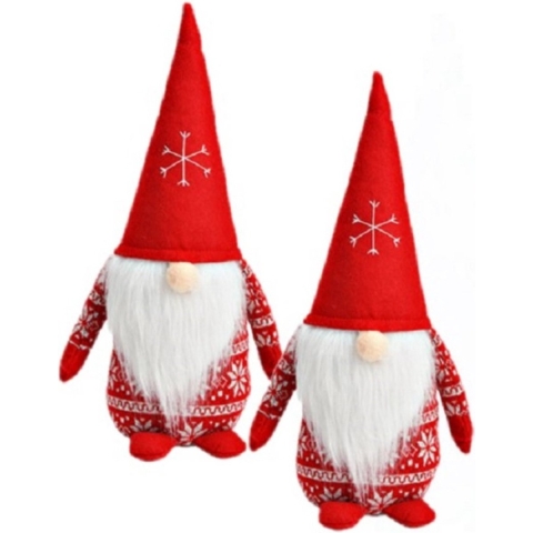 2x stuks pluche gnome/dwerg decoratie poppen/knuffels rood 16 x 20 x 40 cm -