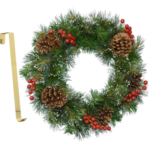 Kerstkrans gedecoreerd 50 cm kunststof incl. messing deurhanger -