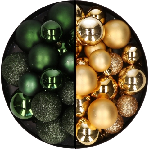 Decoris kerstballen 60x stuks - mix donkergroen/goud - 4-5-6 cm - kunststof -