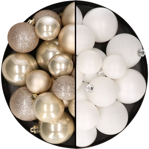 Kerstballen 60x stuks - mix wit/champagne - 4-5-6 cm - kunststof -