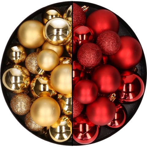 Kerstballen 60x stuks - mix goud/rood - 4-5-6 cm - kunststof -