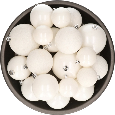 Decoris kerstballen - 26x st - wit - kunststof - mix 6, 8 en 10 cm -