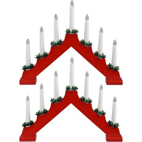 Kaarsenbrug rood - 2x st - hout - met LED verlichting 39,5 x 5 x 31 cm -