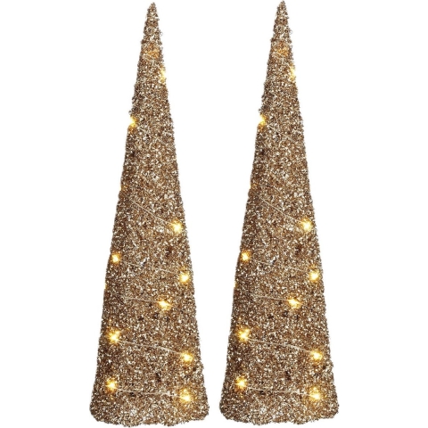 House of Seasons LED kegel kerstboom lampen - 2x - champagne - 20 leds - H50 cm -kerstverlichting -