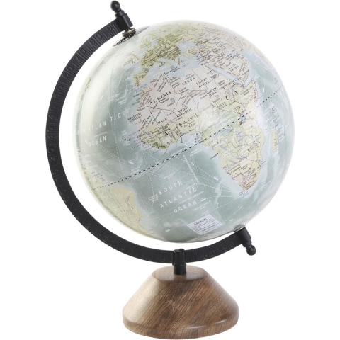 Wereldbol/globe op voet - kunststof - blauw/zwart - home decoratie artikel - D20 x H30 cm -