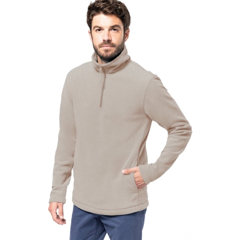 Fleece trui - beige - warme sweater - voor heren - polyester M -