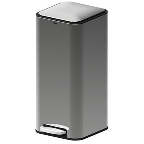 Prullenbak/pedaalemmer - titanium - rvs metaal - 30 liter - 35 x 29 x 63 cm - keuken - vierkant -