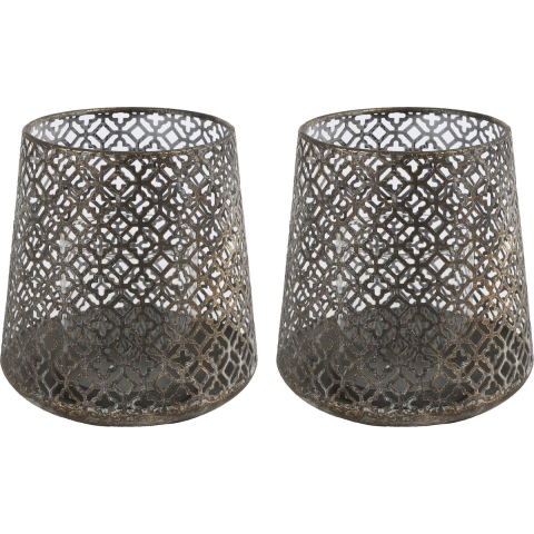 2x stuks luxe theelichthouder/kaarsenhouder - brons kleur - metaal - D12 x H13 cm -