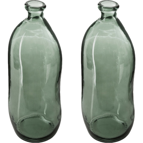 Bloemenvaas - 2x - Organische fles vorm - groen transparant - glas - H36 x D15 cm -