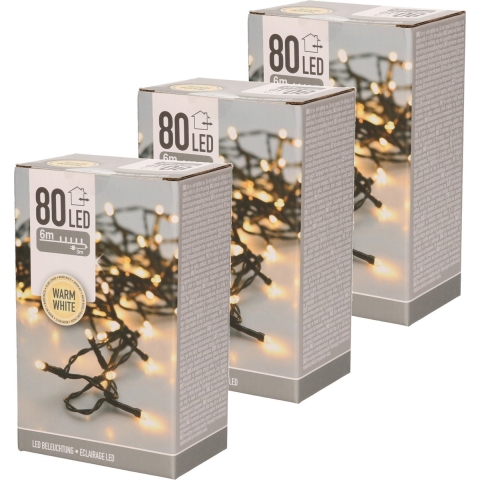 Set van 4x stuks kerstverlichting warm wit buiten 80 lampjes lichtsnoer 600 cm -