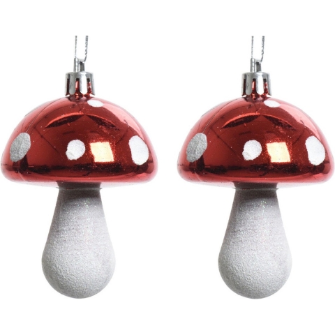 Decoris Kersthangers - 20x - rood - paddenstoelen - 7 cm -