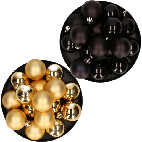 Kerstversiering kunststof kerstballen mix goud/zwart 4 en 6 cm pakket van 80x stuks -